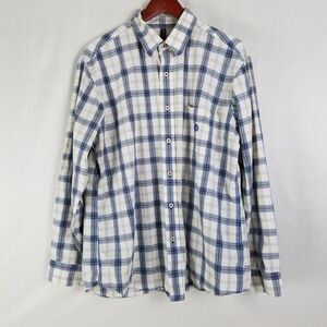 Perry Ellis America Mens Shirt Large‎ White Plaid Long Sleeve Button Down Pocket